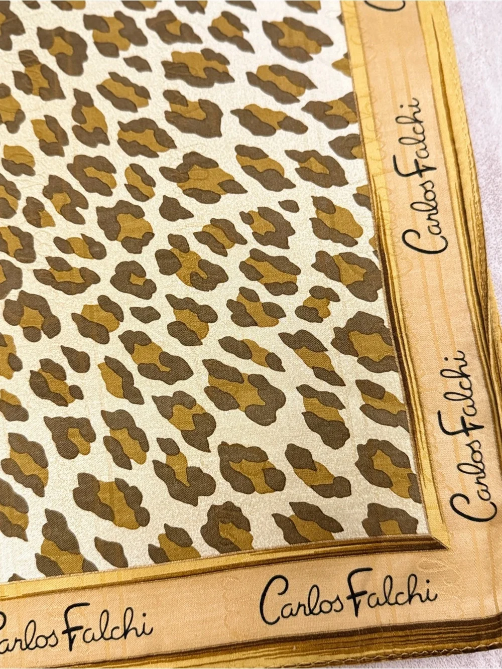 Carlos Falchi Leopard Print Silk Scarf in Tan, Brown and Cream